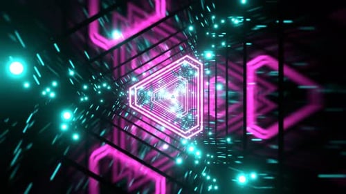 Pink And Cyan Neon Particle Triangle Tunnel Background VJ Loop l 4K