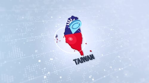 Animated 3D Map of Taiwan Flag and Location Pin