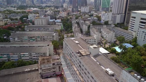 Suburb of the capital of Thailand. Lovely aerial view flight
Bangkok District ari, 2022. tilt up dr