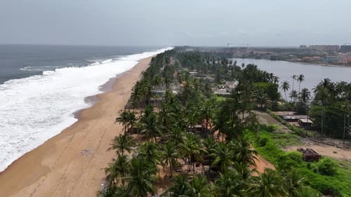Aerial video over Grand Bassam Ivory Coast, on a sunny day.