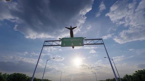 Bengaluru City Road Sign - Airplane Arriving To Bengaluru Airport Travelling To India