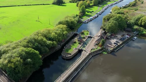 Aerial view of Beeston canal lock, United Kingdom.