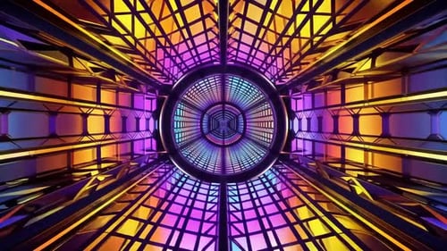 Futuristischer SciFi-Neontunnel, der sich vorwärts bewegt