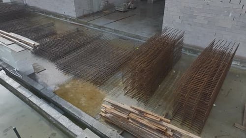Aerial View of a Construction Site With Metal Rebar