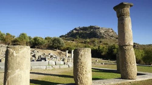 Kaunos Ancient Greek ruins in Dalyan, Turkey. 4K.