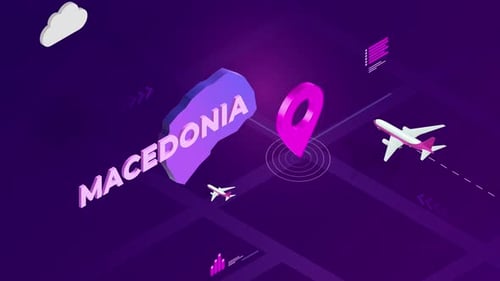 Isometric Travel Map with Animated Location Pinpoint and Airplanes