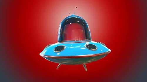 Animated 3D Blue UFO Flying Saucer Hovering Loop
