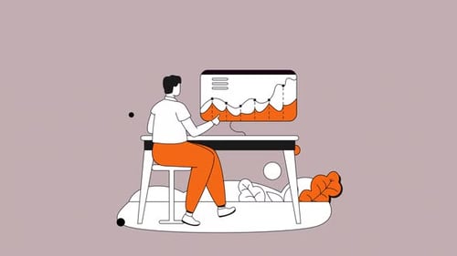 Animated Flat Design Illustrating Data Analysis on Computer