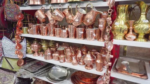 Traditional copper cookware at Tajrish Bazaar of Tehran, Iran