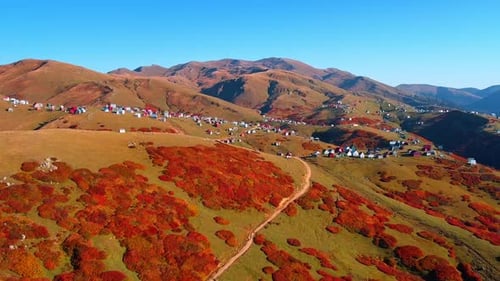 Beautiful slopes of high rocks are covered with stunning colorful vegetation.