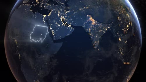 Realistic Earth Orbit and Zoom Glowing Borders Sudan
