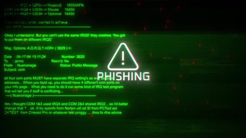 Phishing Attentions: movimiento de pantalla sobre fondo de tecnología abstracta, color verde