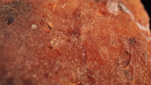 Intricate details of the surface cortex of citrine golden quartz crystal studio lit against a dark b