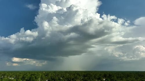 Dark Stormy Clouds Forming on Gloomy Sky Before Heavy Rainfall Over Suburban Town Area