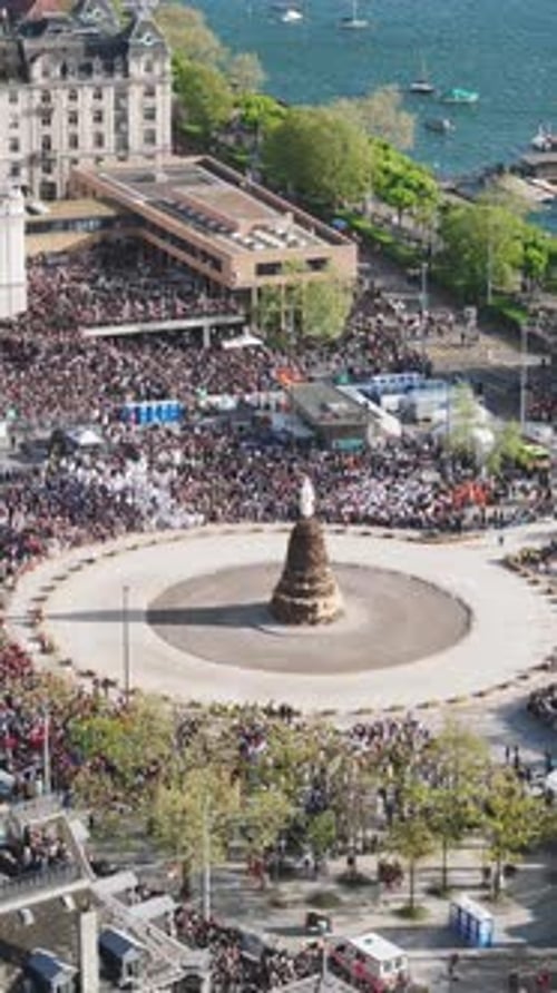 Aerial video of the Sechselautenplatz square in Zurich, Switzerland