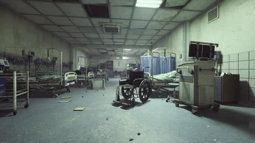 Ominous Treatment Bay Filled with Silent Equipment and Worn Surroundings