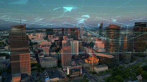 Concepto de ciudad inteligente y red de comunicaciones.