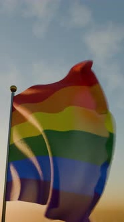 Realistic Waving Pride Rainbow Flag Against Sky