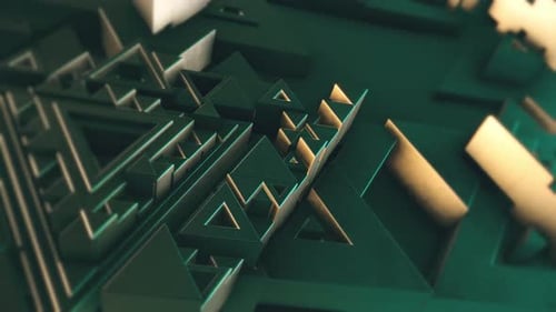 Abstract geometric pattern with elegant green and gold triangles