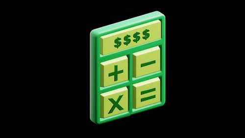 3D Green Financial Calculator with Dollar Symbols