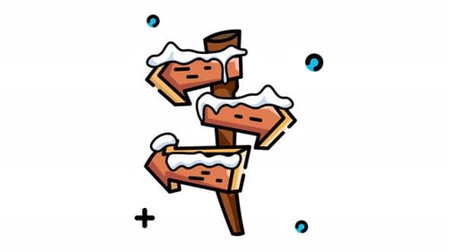 Animated Snowy Wooden Signpost with Directional Arrows