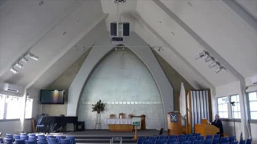 shot of religious chapel or funeral home for funeral service