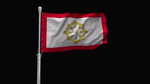 Waving Religious Flag with Dharma Chakra Symbol