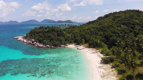 Aerial Drone Tropical Paradise Island Archipelago with White Sand Beach and Turquoise Crystal Clear