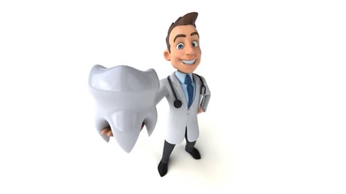 3D Cartoon Doctor Character Holding a Tooth Animation