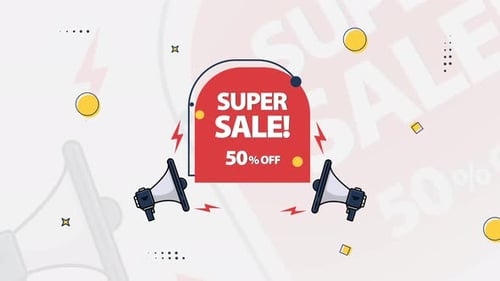 Animated Super Sale Megaphone Marketing Promotion Text Graphic