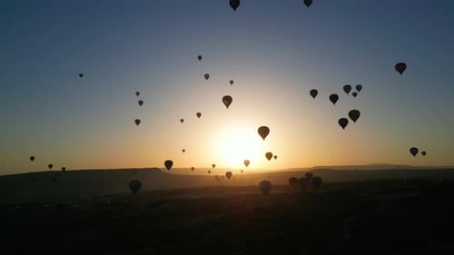 Hot Air Balloons at Desert Sunrise, Aerial View