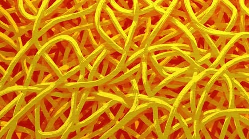 Les lignes jaunes se tordent et tournent en boucle pour créer un motif dynamique.