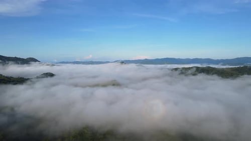 Aerial Flight Over Costa Rica Jungle With White Clouds And Horizon, 4K Drone