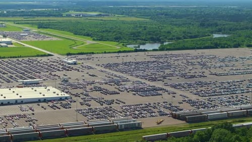 New Cars Parked on Hyundai Automotive Factory Parking Lot for Worldwide Export Dealer Vehicle