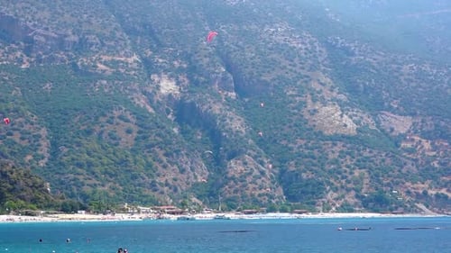 Paragliders flying in Oludeniz, Turquoise Coast, Turkey
