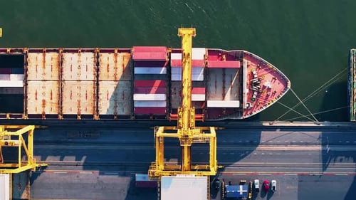 Aerial view container ship carrying container in import export business logistic
