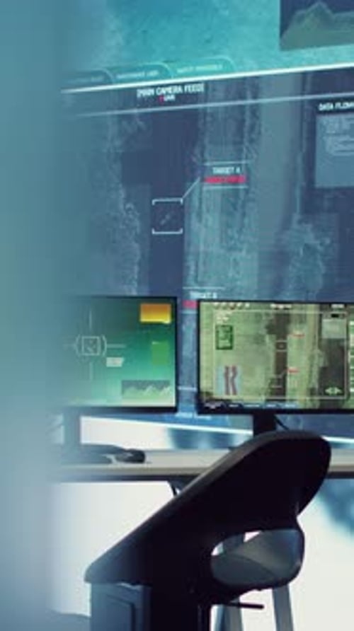 Vertical Video Military Operations Center Used in Monitoring Global Threats on a Big Screen