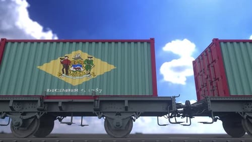 Delaware flag containers are located at the container terminal