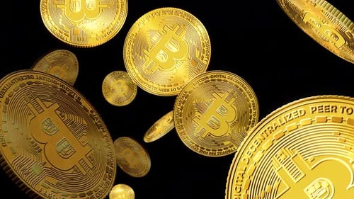 Golden Bitcoin Coins Falling and Spinning Animation