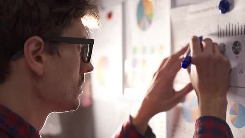 Geschäftsmann analysiert eine Grafik eines Börsendiagramms
