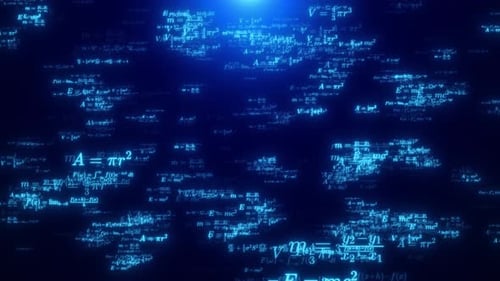 Glowing Blue Mathematical Formulas Floating in Digital Space
