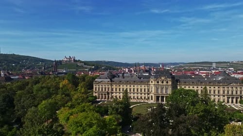 Aerial drone view of the Würzburg Residence (Residenz Würzburg) in Germany
