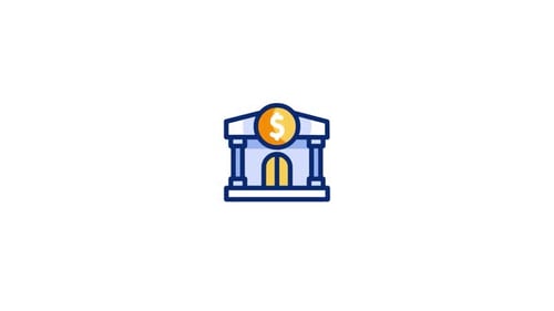 Animated Modern Bank Building Icon with Dollar Sign