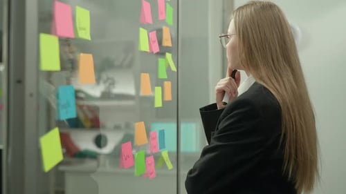 Portrait of Corporate Leader in Office Planning Project on Notes Business Woman Write Ideas on