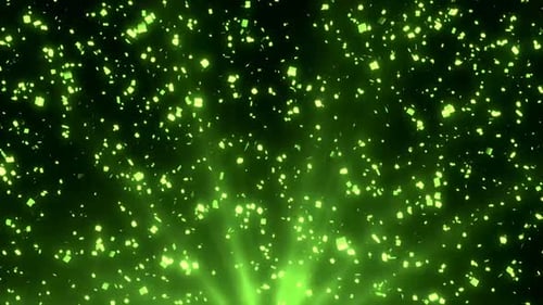 Dynamic green confetti explosion illuminates celebratory party atmosphere