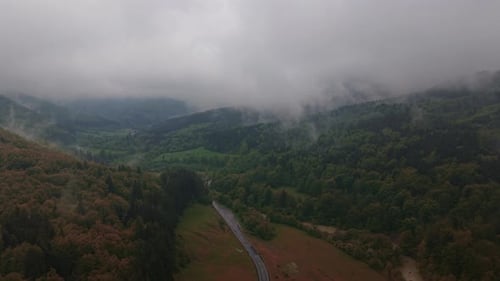 Lush Green Valley With Winding Road From Above