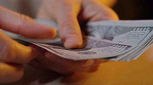 Hands Counting Money American Banknotes USA Dollars Usd Female Woman Fingers Count Salary Close Up