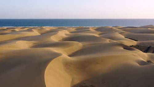 Landscape with Maspalomas town and golden sand dunes, Gran Canaria, Canary Islands, Spain. Natural R