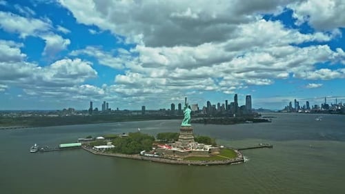 The Statue of Liberty Over the Panorama of New York Cityscape New York City Skyline with Statue of