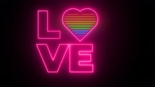Neon Love Text Animation with Rainbow Heart